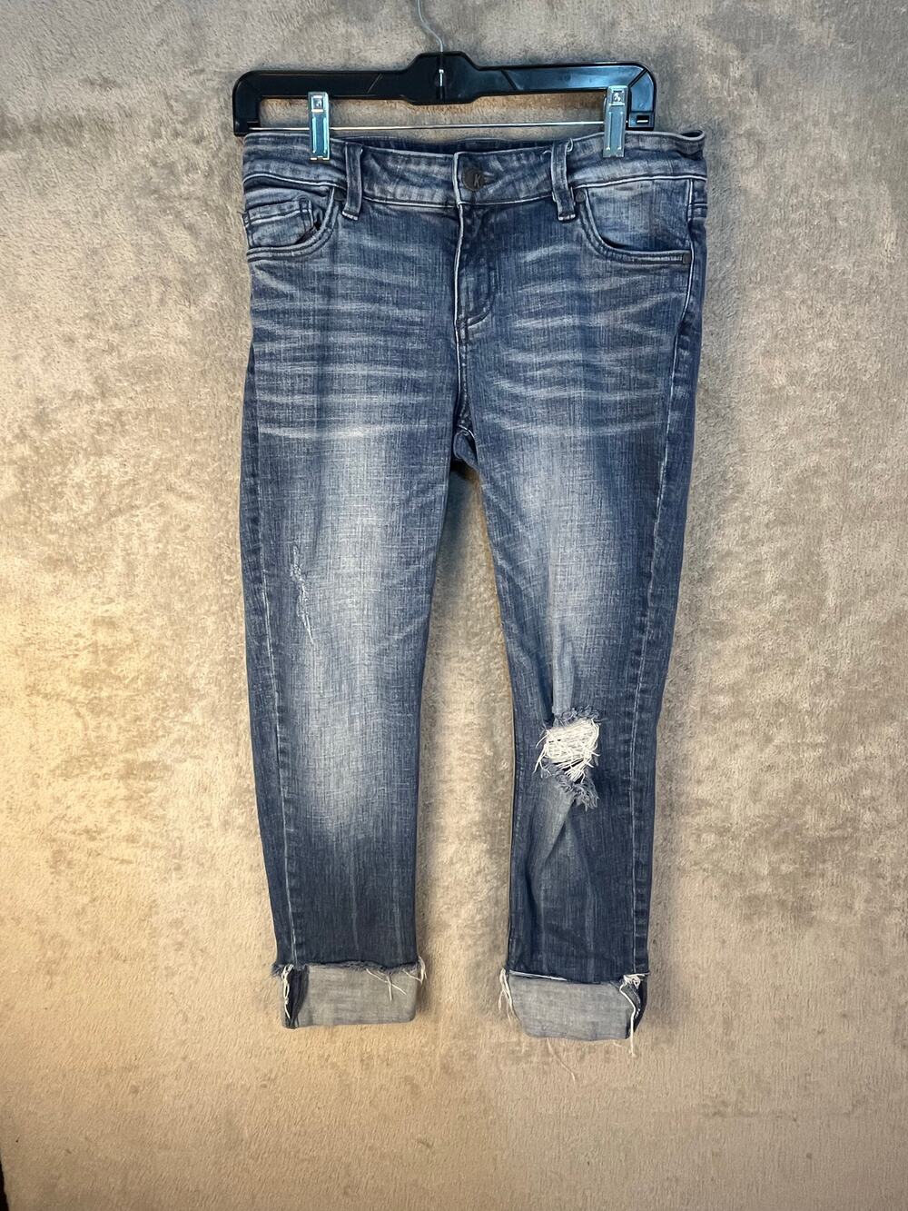 Kut From The Kloth Jeans Size 6 Boyfriend Mid Rise Distressed Cropped Festival